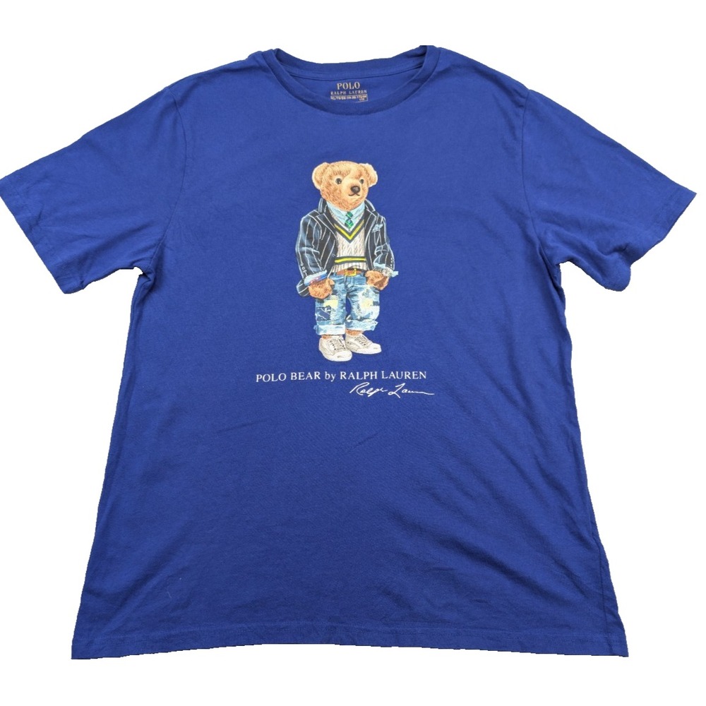Polo Ralph Lauren T-Shirt Boys XL Blue Graphic Print Bear Crew Neck Short Sleeve